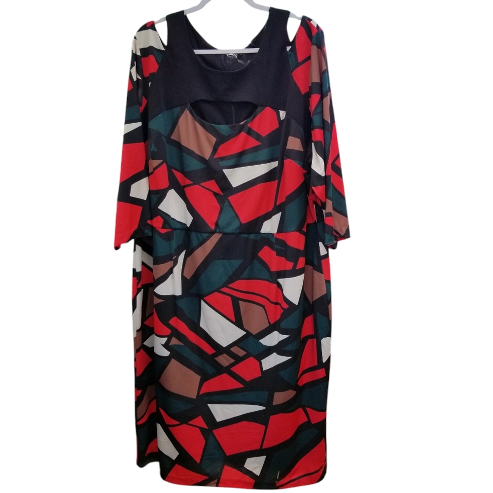 Jete Plus Size Women's Cold Shoulder Sheath Multicolor Dress